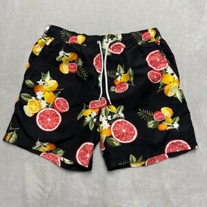 Forever 21 Men Black Citrus Fruit Print Swim Trunks Shorts Sz Medium Grapefruit